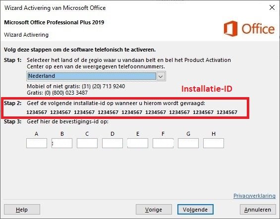 installatie id voor MS Office